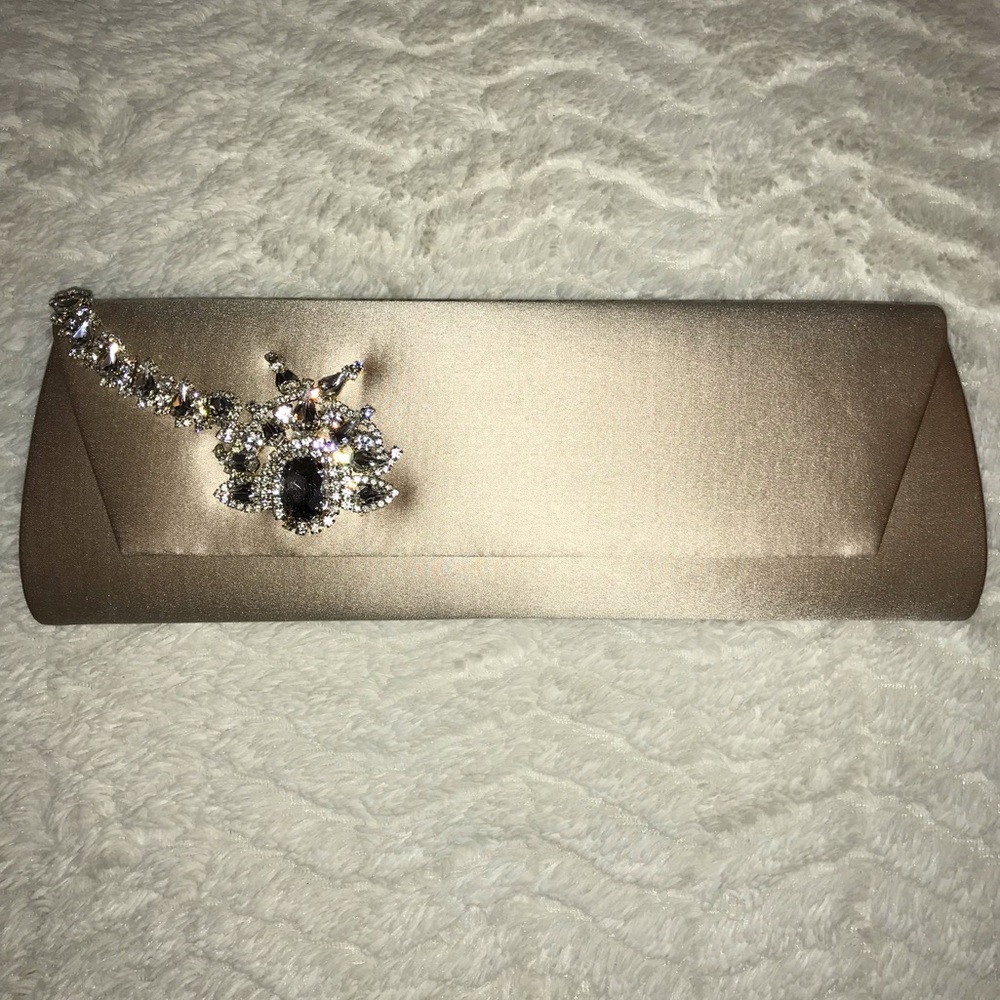 Badgley Mischka Jeweled Flap Clutch Nude